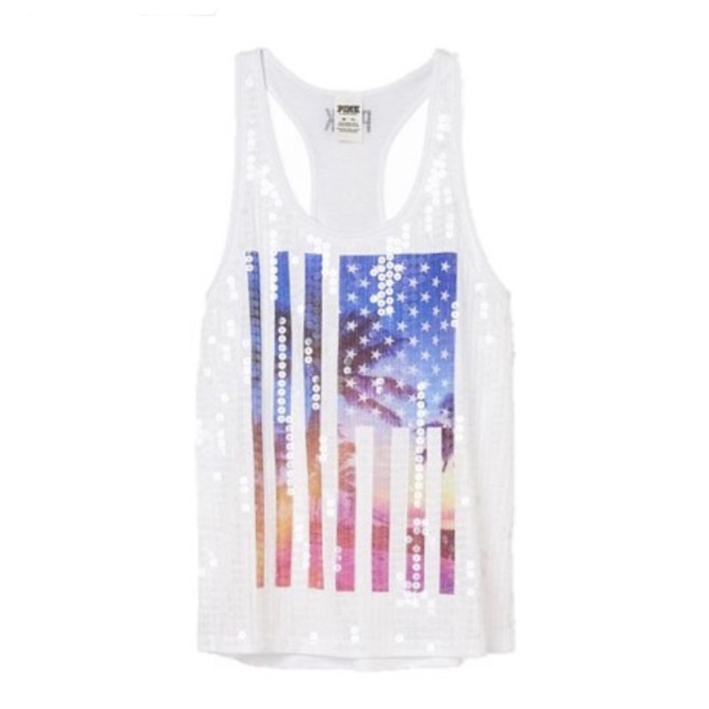 Victorias Secret PINK Bling USA Flag Tank